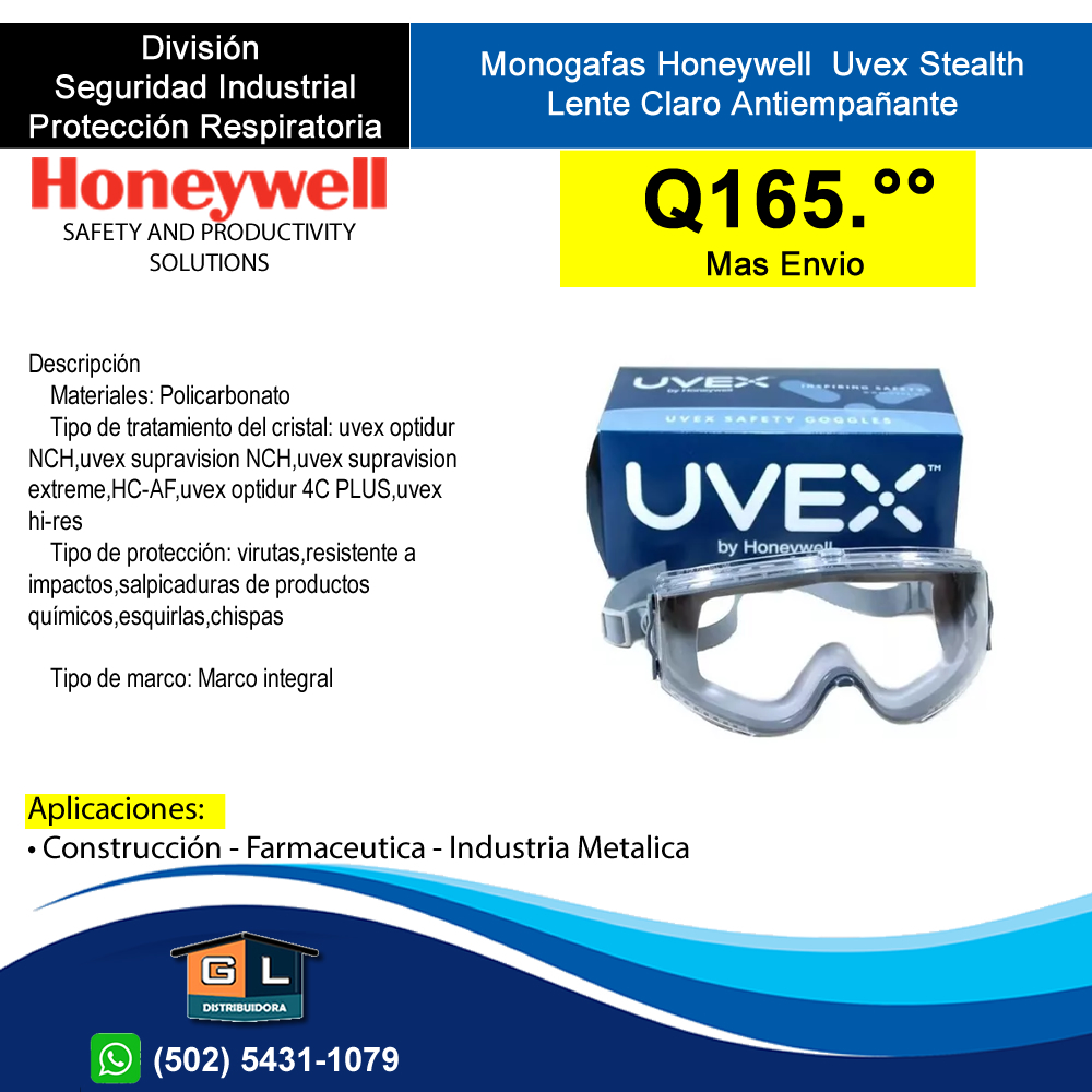 Monogafas-Honeywell-Uvex-Stealth-Lente-Claro-Antiempanante-Junio-2022