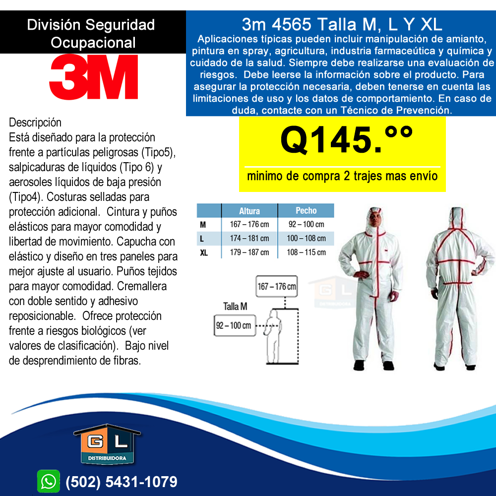 3m-4565-Talla-M-L-XL-Traje-de-Proteccion-Descartable-Guatemala-Junio-2022