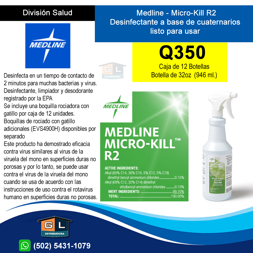 Medline - Micro-Kill R2 Desinfectante a base de cuaternarios listo para usar - Guatemala Junio 2022
