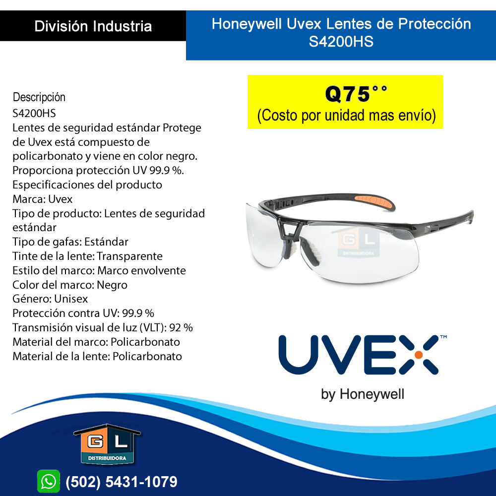 Honeywell Uvex Lentes de Protección S4200HS - Guatemala Junio 2022
